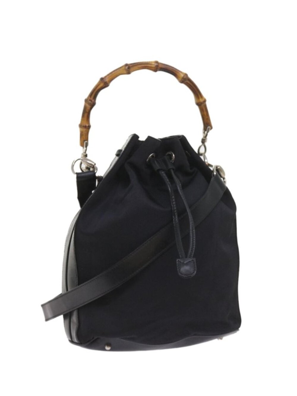 GUCCI Bamboo Shoulder Bag Nylon 2way Black
